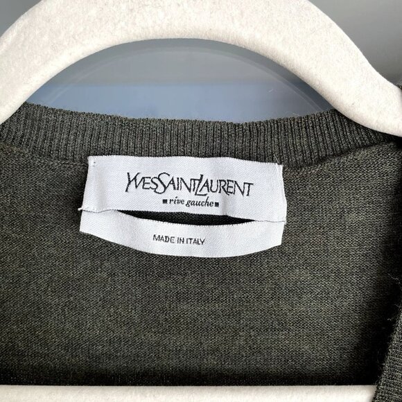 Yves Saint Laurent Heather Green Wool Knit V-Neck Sweater - Picture 6 of 7